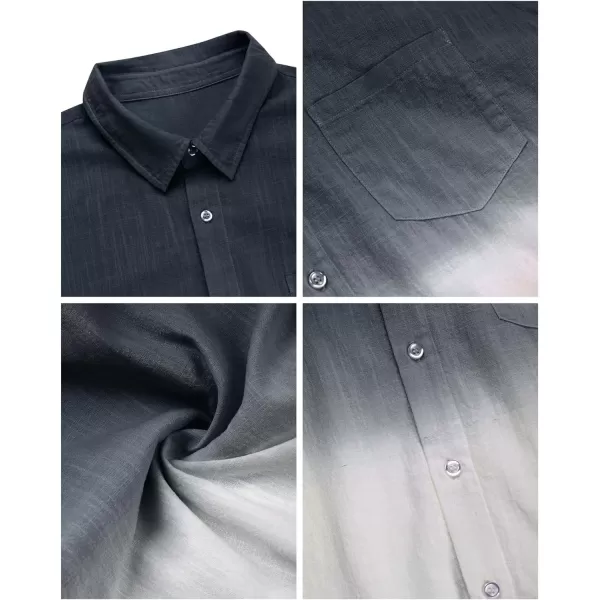 Mens Gradient Linen Shirts Casual Button Down Short Sleeve Beach Summer Shirts