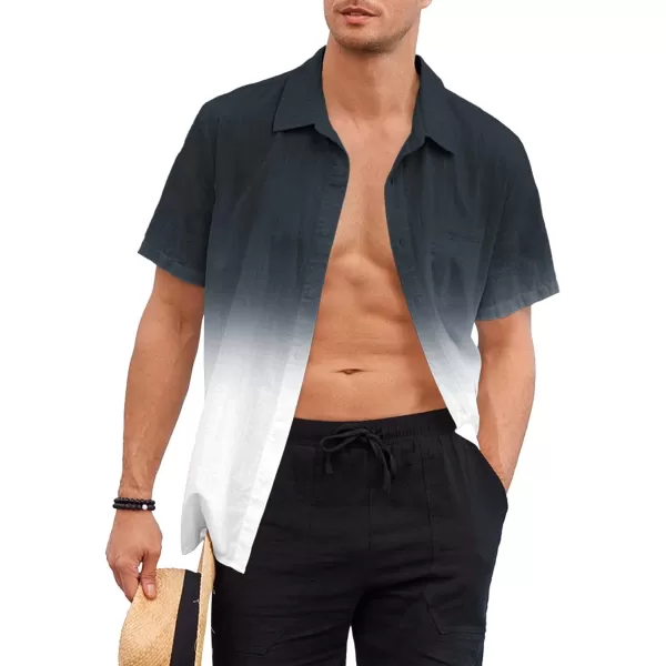 Mens Gradient Linen Shirts Casual Button Down Short Sleeve Beach Summer Shirts