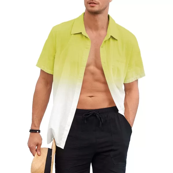 Mens Gradient Linen Shirts Casual Button Down Short Sleeve Beach Summer Shirts