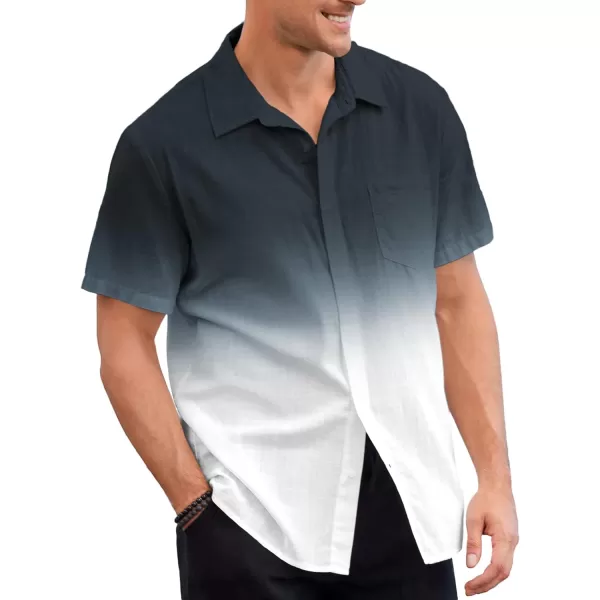 Mens Gradient Linen Shirts Casual Button Down Short Sleeve Beach Summer Shirts