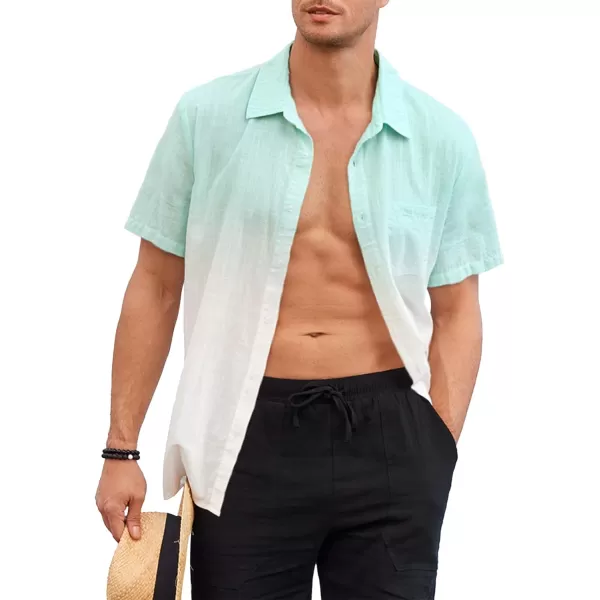 Mens Gradient Linen Shirts Casual Button Down Short Sleeve Beach Summer Shirts