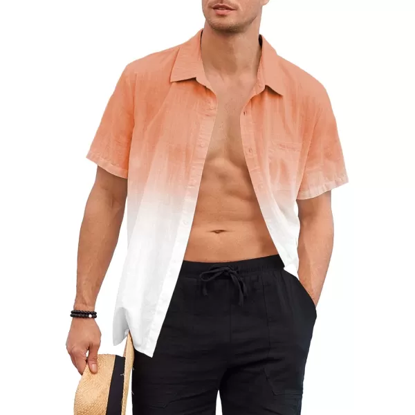 Mens Gradient Linen Shirts Casual Button Down Short Sleeve Beach Summer Shirts