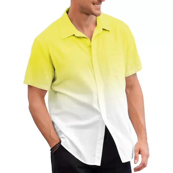 Mens Gradient Linen Shirts Casual Button Down Short Sleeve Beach Summer Shirts