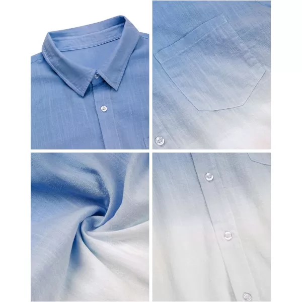 Mens Gradient Linen Shirts Casual Button Down Short Sleeve Beach Summer Shirts