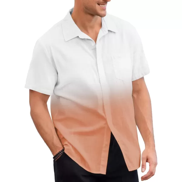 Mens Gradient Linen Shirts Casual Button Down Short Sleeve Beach Summer Shirts