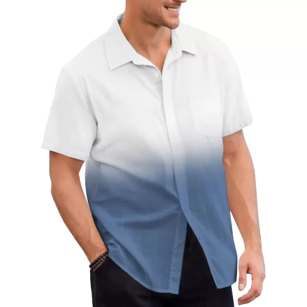 Mens Gradient Linen Shirts Casual Button Down Short Sleeve Beach Summer Shirts