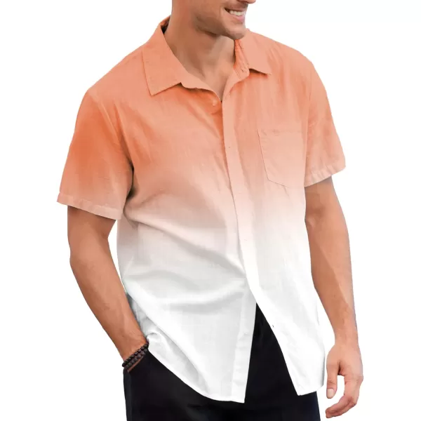 Mens Gradient Linen Shirts Casual Button Down Short Sleeve Beach Summer Shirts