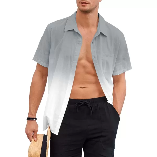 Mens Gradient Linen Shirts Casual Button Down Short Sleeve Beach Summer Shirts