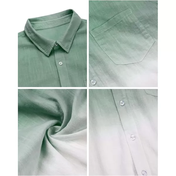 Mens Gradient Linen Shirts Casual Button Down Short Sleeve Beach Summer Shirts