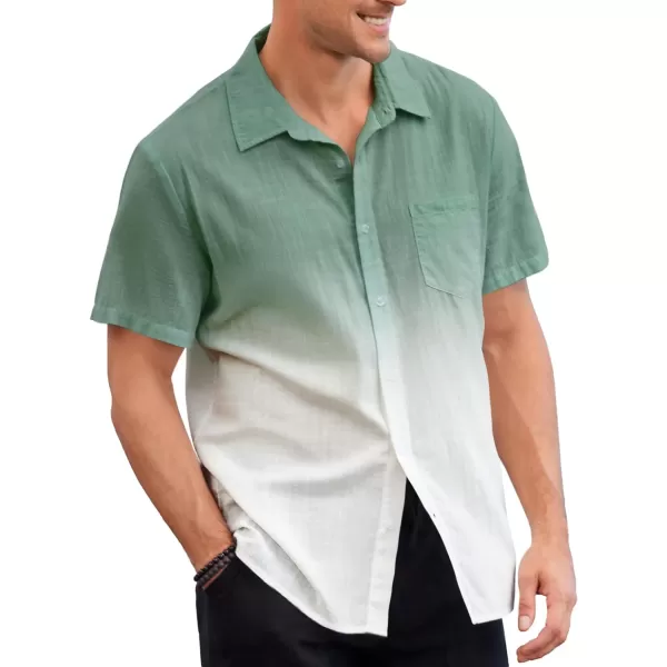 Mens Gradient Linen Shirts Casual Button Down Short Sleeve Beach Summer Shirts