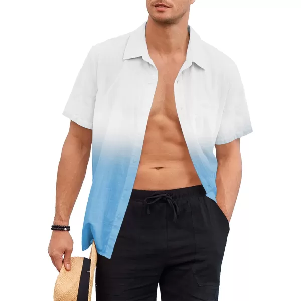Mens Gradient Linen Shirts Casual Button Down Short Sleeve Beach Summer Shirts