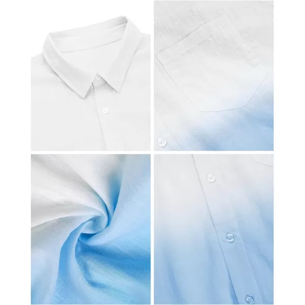 Mens Gradient Linen Shirts Casual Button Down Short Sleeve Beach Summer Shirts