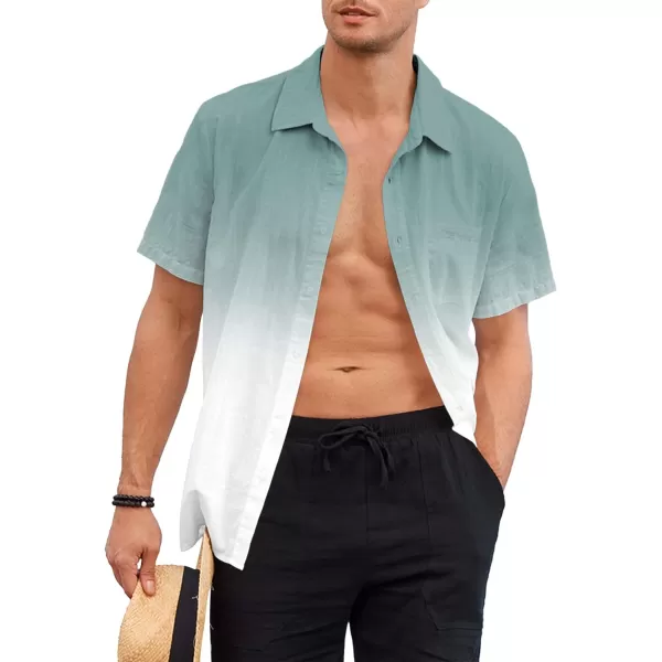 Mens Gradient Linen Shirts Casual Button Down Short Sleeve Beach Summer Shirts