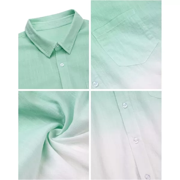 Mens Gradient Linen Shirts Casual Button Down Short Sleeve Beach Summer Shirts