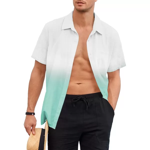 Mens Gradient Linen Shirts Casual Button Down Short Sleeve Beach Summer Shirts