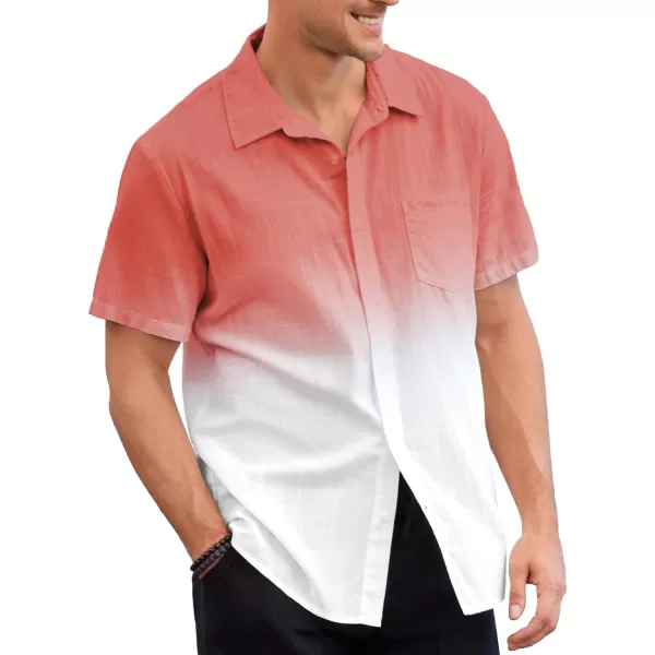 Mens Gradient Linen Shirts Casual Button Down Short Sleeve Beach Summer Shirts