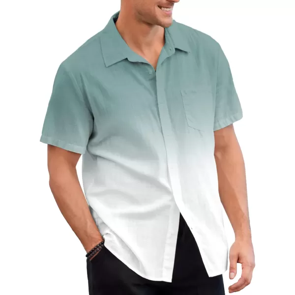 Mens Gradient Linen Shirts Casual Button Down Short Sleeve Beach Summer Shirts