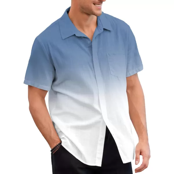 Mens Gradient Linen Shirts Casual Button Down Short Sleeve Beach Summer Shirts