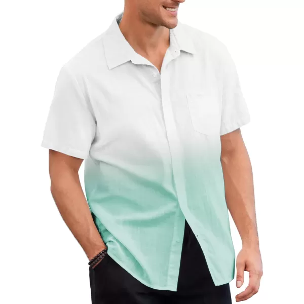 Mens Gradient Linen Shirts Casual Button Down Short Sleeve Beach Summer Shirts