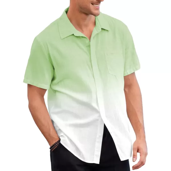 Mens Gradient Linen Shirts Casual Button Down Short Sleeve Beach Summer Shirts