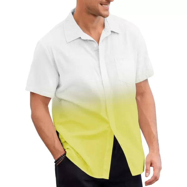 Mens Gradient Linen Shirts Casual Button Down Short Sleeve Beach Summer Shirts