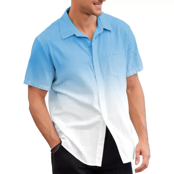 Mens Gradient Linen Shirts Casual Button Down Short Sleeve Beach Summer Shirts