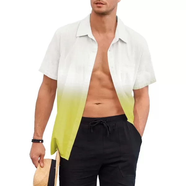 Mens Gradient Linen Shirts Casual Button Down Short Sleeve Beach Summer Shirts