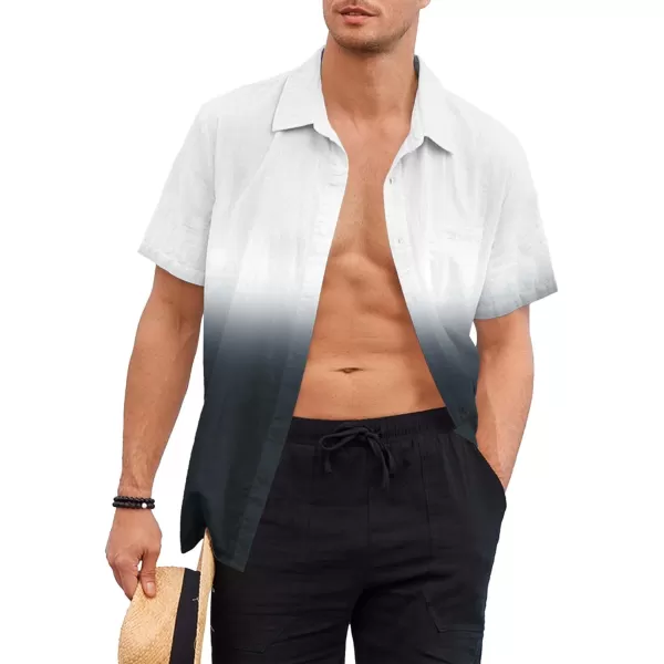 Mens Gradient Linen Shirts Casual Button Down Short Sleeve Beach Summer Shirts
