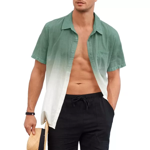 Mens Gradient Linen Shirts Casual Button Down Short Sleeve Beach Summer Shirts