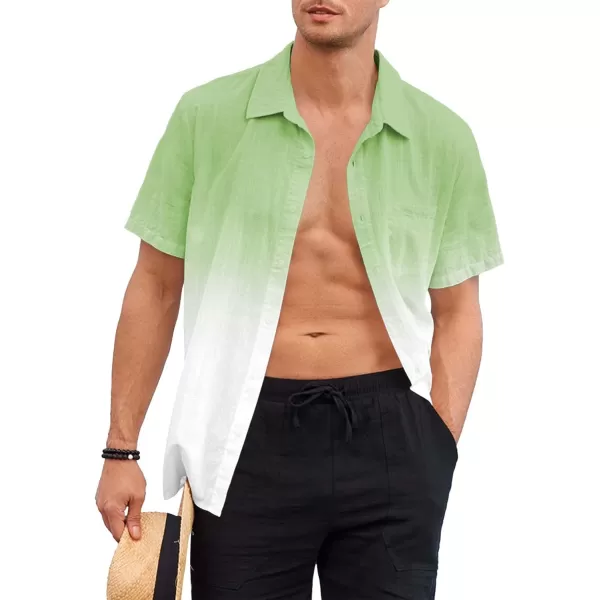Mens Gradient Linen Shirts Casual Button Down Short Sleeve Beach Summer Shirts