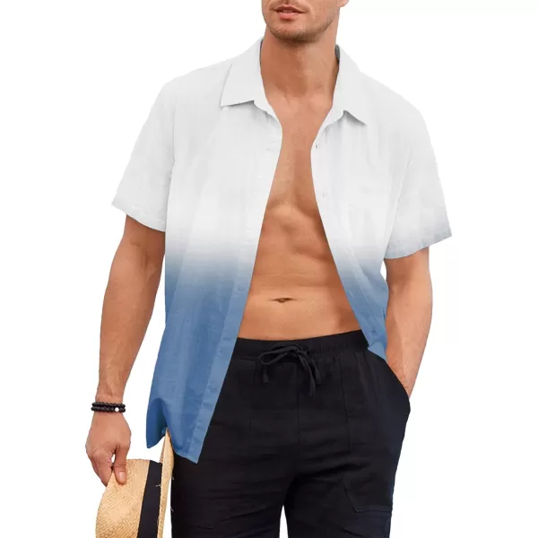 Mens Gradient Linen Shirts Casual Button Down Short Sleeve Beach Summer Shirts