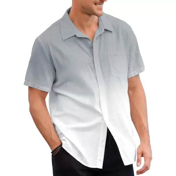 Mens Gradient Linen Shirts Casual Button Down Short Sleeve Beach Summer Shirts