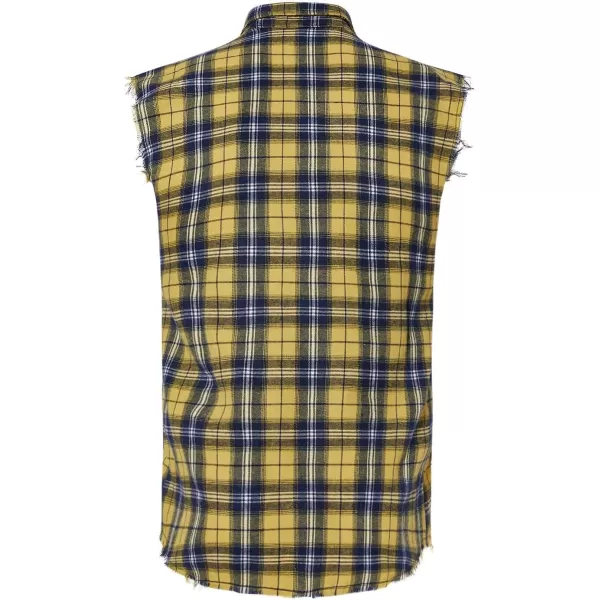 Men's Sleeveless Flannel Plaid Shirts Casual Button Down Cowboy Vest Shirts