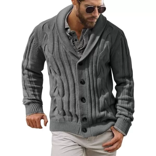 Beotyshow Men's Cable Knit Cardigan Sweater Shawl Collar Button Down Cardigans Slim Fit Twisted Sweaters Men