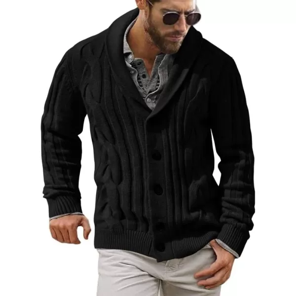 Beotyshow Men's Cable Knit Cardigan Sweater Shawl Collar Button Down Cardigans Slim Fit Twisted Sweaters Men