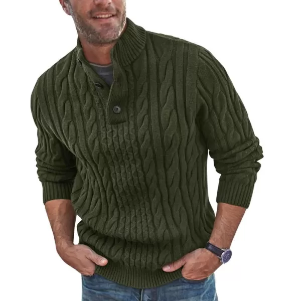 Beotyshow Mens Cable Knitted Pullover Sweaters Stand Collar Solid Twisted Thermal Sweaters with Button for Men