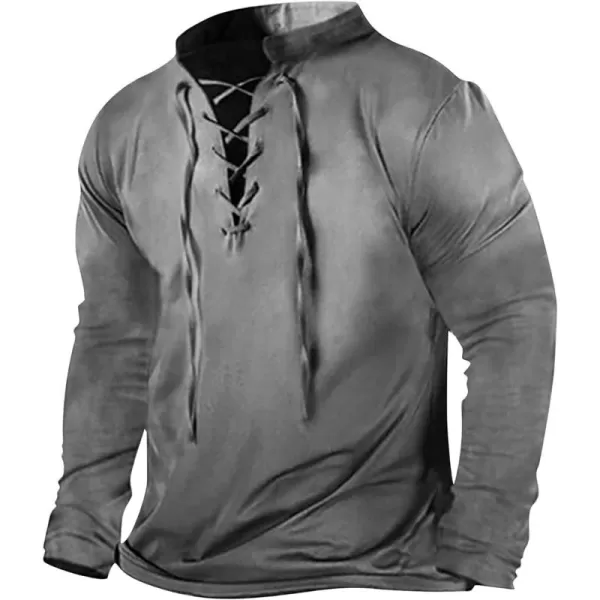 Beotyshow Mens Distressed Henley Shirts Lace Up Short Sleeve Pirate Shirts V Neck Casual Cotton for Beach Renaissance Viking