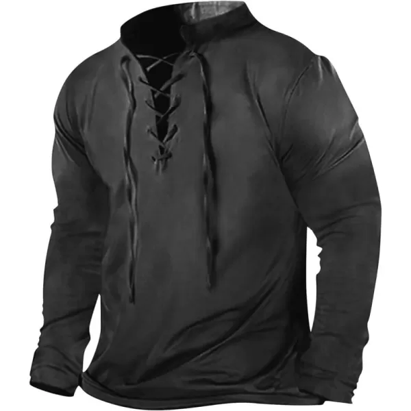 Beotyshow Mens Distressed Henley Shirts Lace Up Short Sleeve Pirate Shirts V Neck Casual Cotton for Beach Renaissance Viking