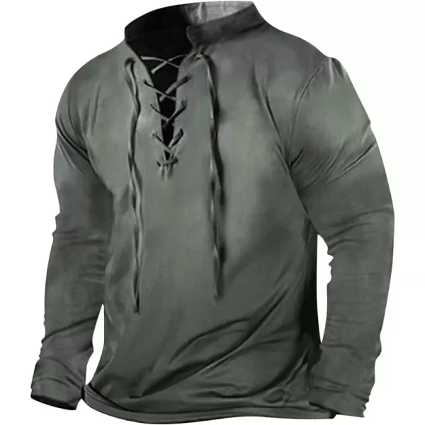 Beotyshow Mens Distressed Henley Shirts Lace Up Short Sleeve Pirate Shirts V Neck Casual Cotton for Beach Renaissance Viking