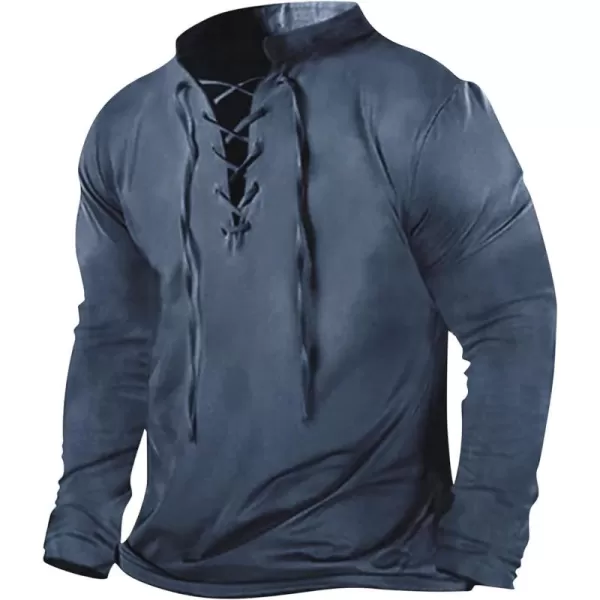 Beotyshow Mens Distressed Henley Shirts Lace Up Short Sleeve Pirate Shirts V Neck Casual Cotton for Beach Renaissance Viking