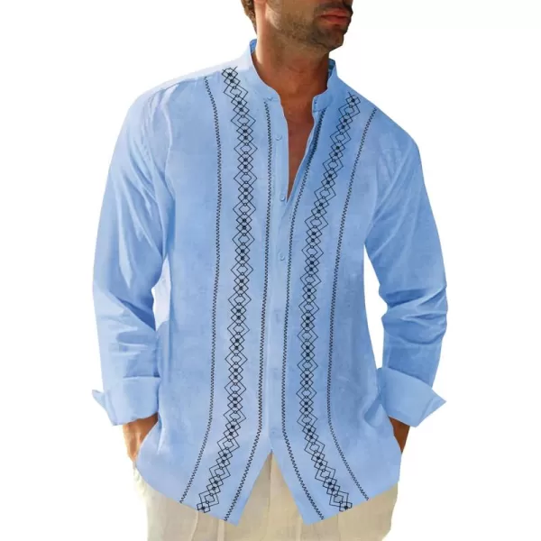 Cuban Guayabera Shirts for Men Short/Long Sleeve Casual Button Down Shirt Band Collar Beach Camp Mexican Shirt
