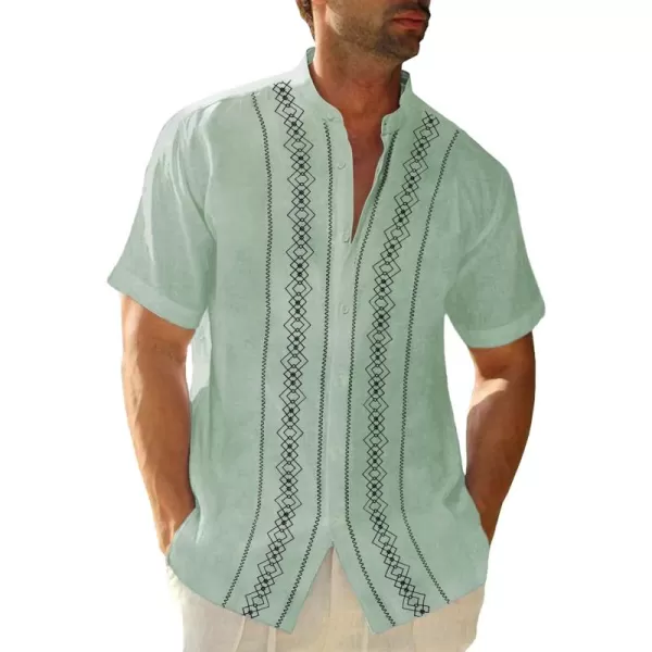 Cuban Guayabera Shirts for Men Short/Long Sleeve Casual Button Down Shirt Band Collar Beach Camp Mexican Shirt