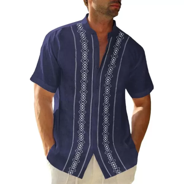 Cuban Guayabera Shirts for Men Short/Long Sleeve Casual Button Down Shirt Band Collar Beach Camp Mexican Shirt