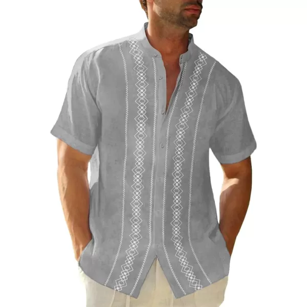 Cuban Guayabera Shirts for Men Short/Long Sleeve Casual Button Down Shirt Band Collar Beach Camp Mexican Shirt