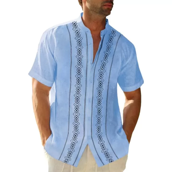 Cuban Guayabera Shirts for Men Short/Long Sleeve Casual Button Down Shirt Band Collar Beach Camp Mexican Shirt