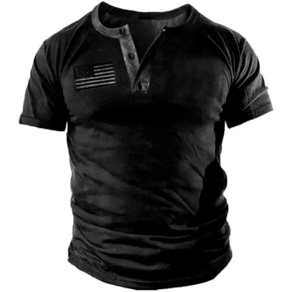 Mens Casual Button Short Sleeve Henley T-Shirts Patriotic Tactical Military Army Shirts for Men