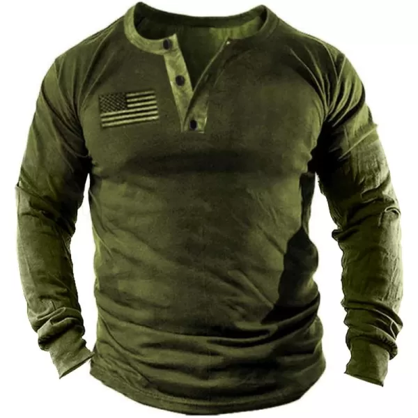 Mens Casual Button Short Sleeve Henley T-Shirts Patriotic Tactical Military Army Shirts for Men