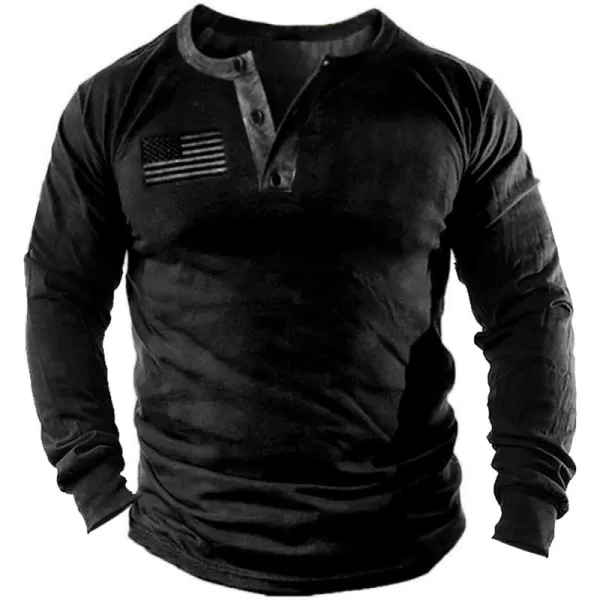 Mens Casual Button Short Sleeve Henley T-Shirts Patriotic Tactical Military Army Shirts for Men