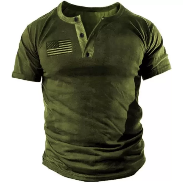 Mens Casual Button Short Sleeve Henley T-Shirts Patriotic Tactical Military Army Shirts for Men