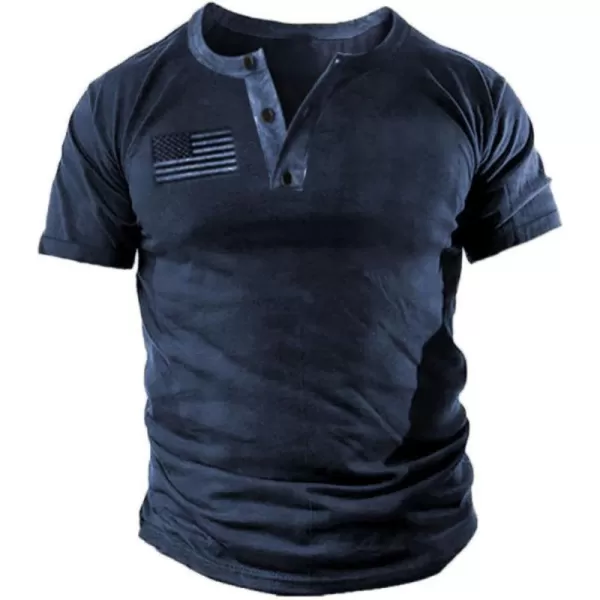 Mens Casual Button Short Sleeve Henley T-Shirts Patriotic Tactical Military Army Shirts for Men